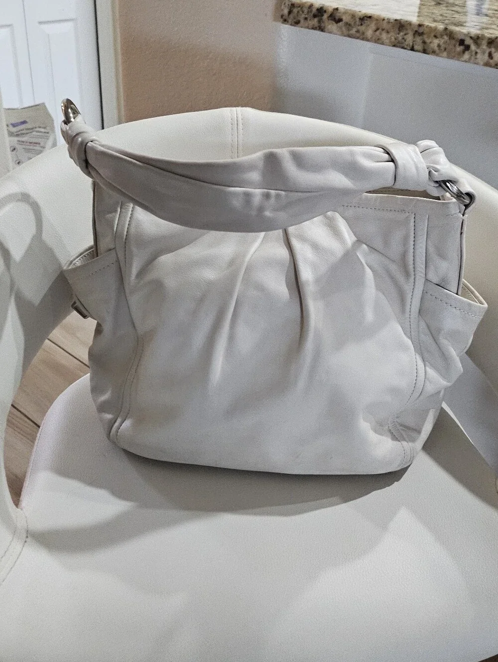 Coach 13412 White Full Grain Leather Shoulder Hobo Bag Tote Purse Silver Hardwar